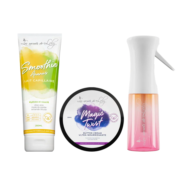 Starter Pack Cheveux Crépus - Lait sans rinçage, crème coiffante & vaporisateur